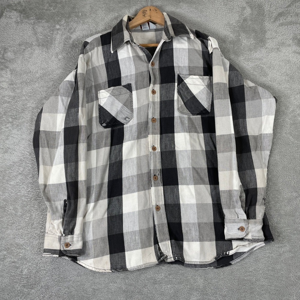 Big Mac Flannel Shirt Mens XL Tall Black White Buffalo Plaid Cotton Work USA